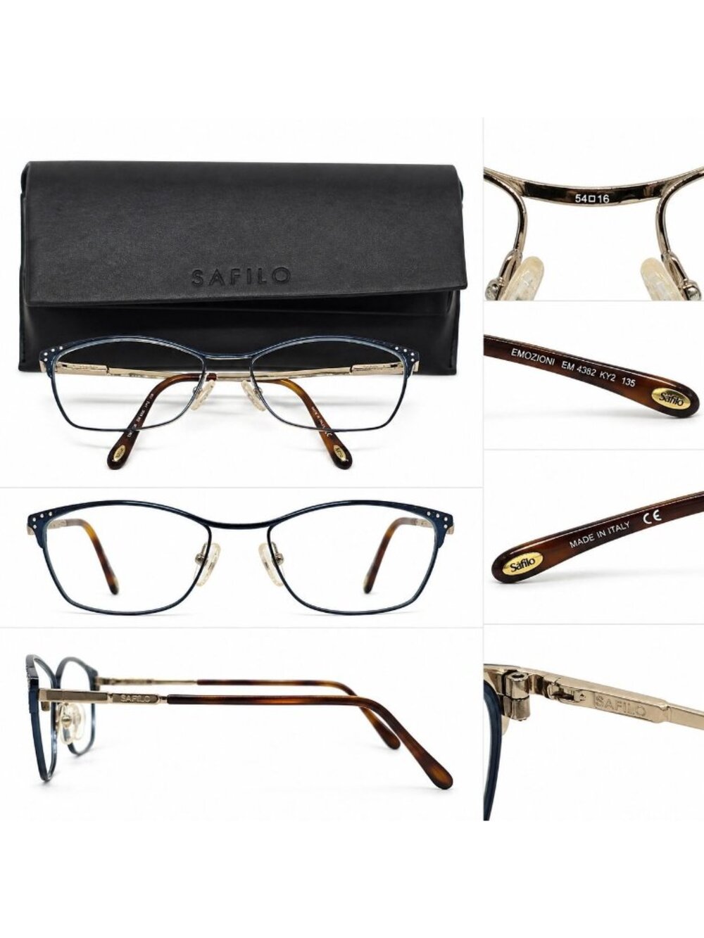 Safilo Emozioni EM 4382 Eyeglass Frames 54-16 Blue Gold Italy NO LENSES